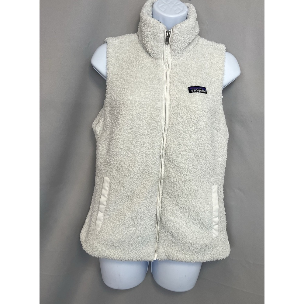 Patagonia Vest Womens Medium White Fleece Sherpa Full Zip Lined Pockets Cozy